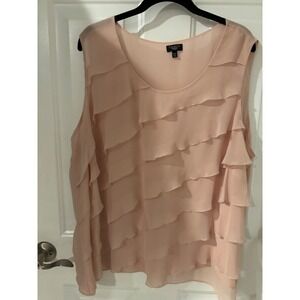 Talbots Ruffle Sleeveless Blouse Top Layered Pink‎ Party Casual 22W